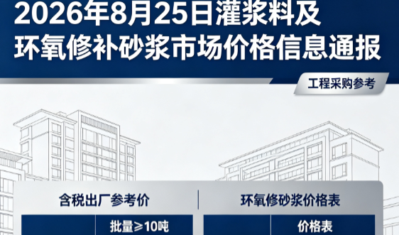 洞头2026年8月25日灌浆料及环氧修补砂浆市场价格信息通报